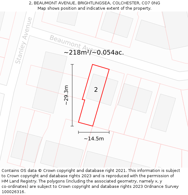 2, BEAUMONT AVENUE, BRIGHTLINGSEA, COLCHESTER, CO7 0NG: Plot and title map