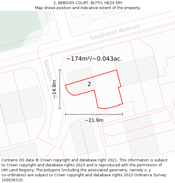 2, BEBDON COURT, BLYTH, NE24 5RY: Plot and title map