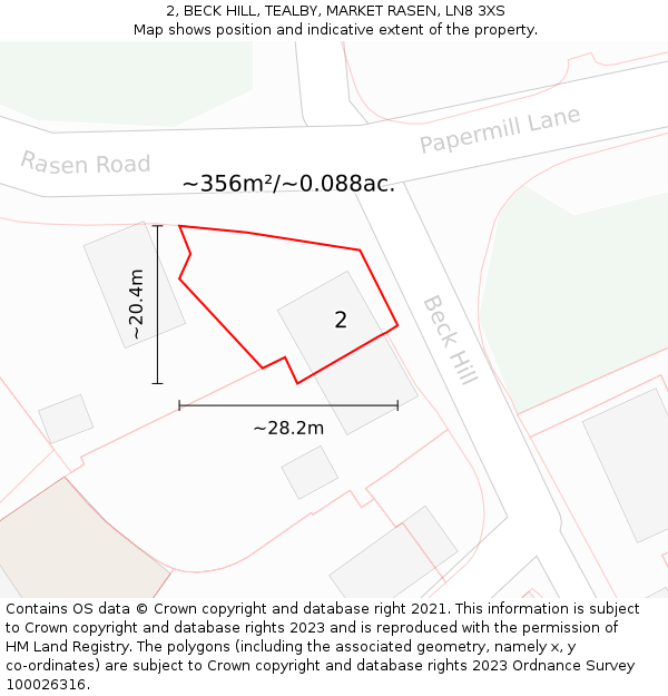 2, BECK HILL, TEALBY, MARKET RASEN, LN8 3XS: Plot and title map