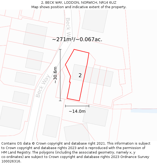 2, BECK WAY, LODDON, NORWICH, NR14 6UZ: Plot and title map