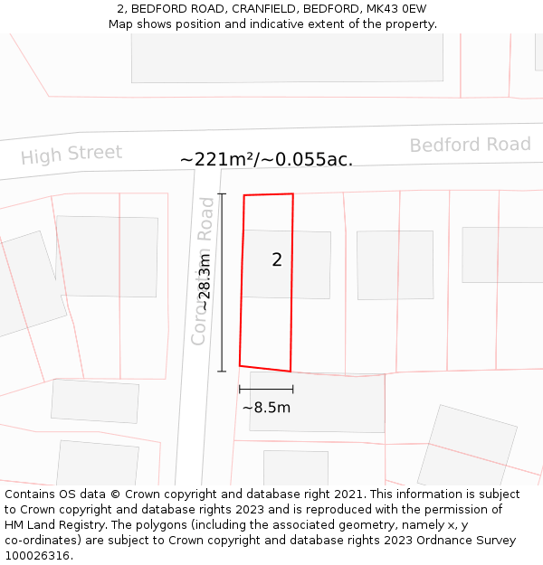 2, BEDFORD ROAD, CRANFIELD, BEDFORD, MK43 0EW: Plot and title map