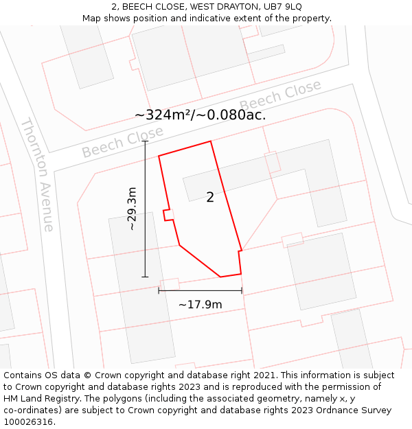 2, BEECH CLOSE, WEST DRAYTON, UB7 9LQ: Plot and title map