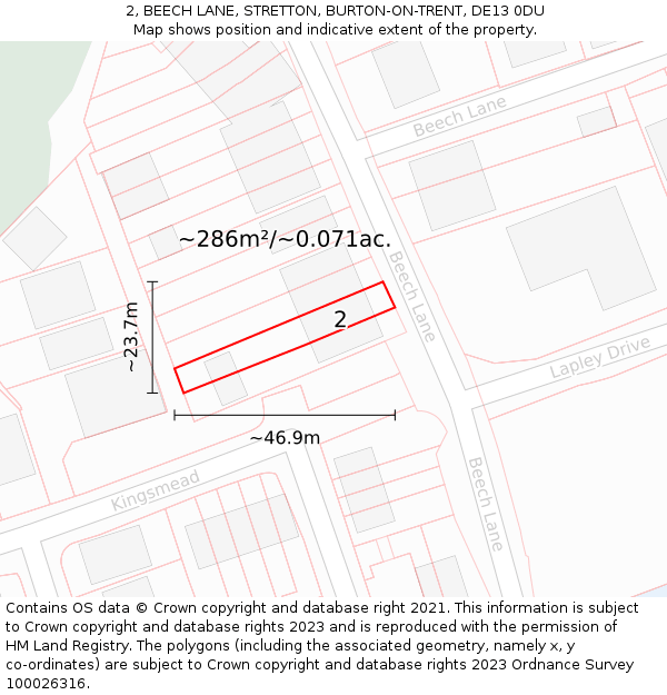 2, BEECH LANE, STRETTON, BURTON-ON-TRENT, DE13 0DU: Plot and title map