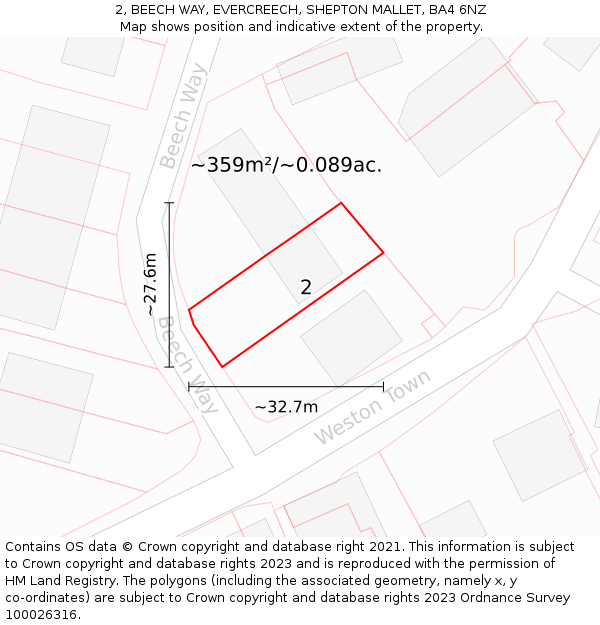 2, BEECH WAY, EVERCREECH, SHEPTON MALLET, BA4 6NZ: Plot and title map
