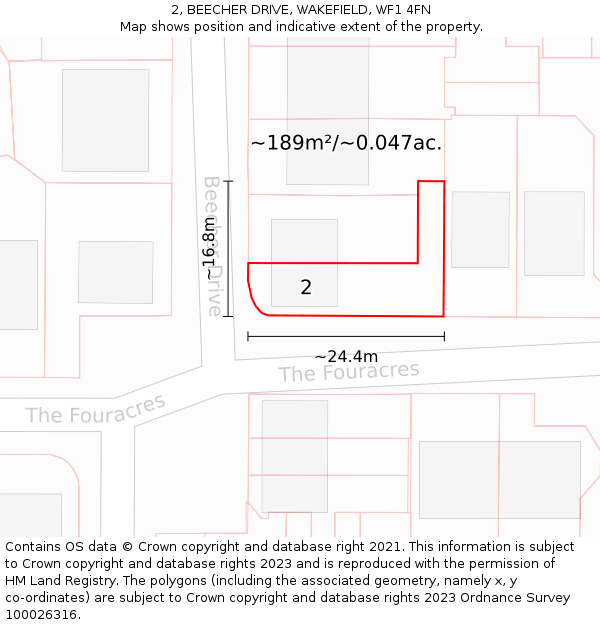 2, BEECHER DRIVE, WAKEFIELD, WF1 4FN: Plot and title map