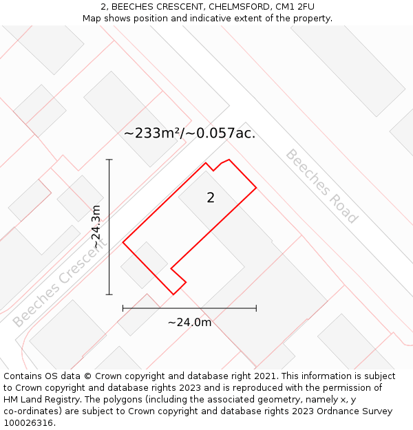 2, BEECHES CRESCENT, CHELMSFORD, CM1 2FU: Plot and title map