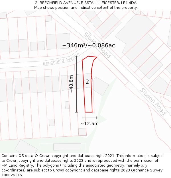 2, BEECHFIELD AVENUE, BIRSTALL, LEICESTER, LE4 4DA: Plot and title map