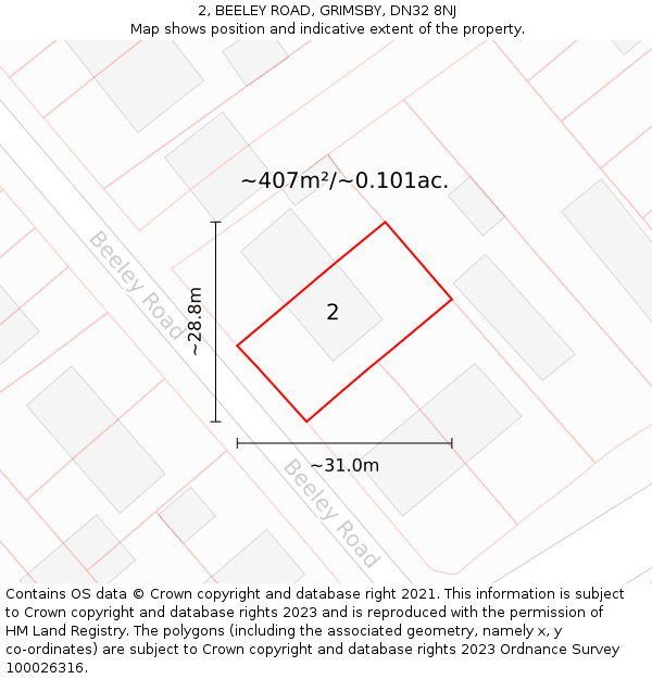 2, BEELEY ROAD, GRIMSBY, DN32 8NJ: Plot and title map