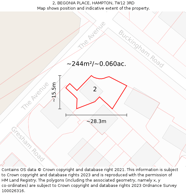 2, BEGONIA PLACE, HAMPTON, TW12 3RD: Plot and title map