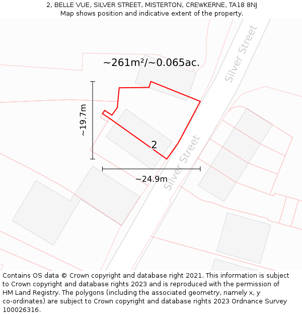 2, BELLE VUE, SILVER STREET, MISTERTON, CREWKERNE, TA18 8NJ: Plot and title map