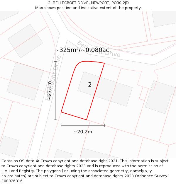 2, BELLECROFT DRIVE, NEWPORT, PO30 2JD: Plot and title map