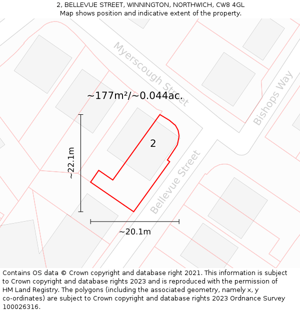 2, BELLEVUE STREET, WINNINGTON, NORTHWICH, CW8 4GL: Plot and title map