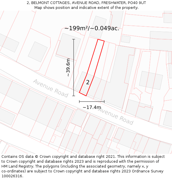 2, BELMONT COTTAGES, AVENUE ROAD, FRESHWATER, PO40 9UT: Plot and title map