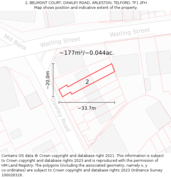 2, BELMONT COURT, DAWLEY ROAD, ARLESTON, TELFORD, TF1 2FH: Plot and title map