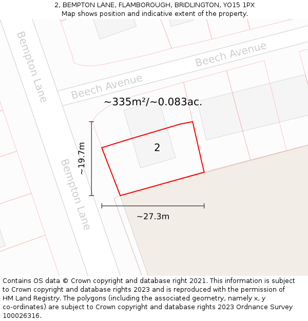 2, BEMPTON LANE, FLAMBOROUGH, BRIDLINGTON, YO15 1PX: Plot and title map