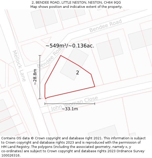 2, BENDEE ROAD, LITTLE NESTON, NESTON, CH64 9QG: Plot and title map