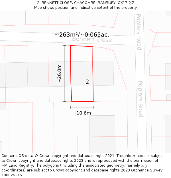 2, BENNETT CLOSE, CHACOMBE, BANBURY, OX17 2JZ: Plot and title map