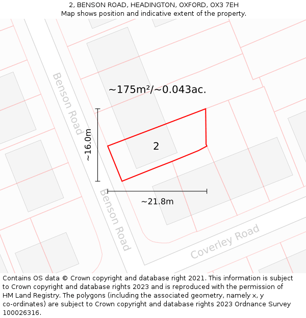 2, BENSON ROAD, HEADINGTON, OXFORD, OX3 7EH: Plot and title map