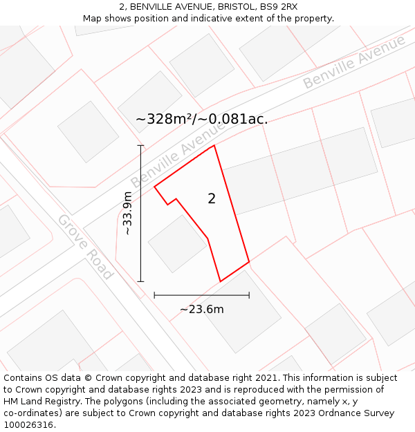 2, BENVILLE AVENUE, BRISTOL, BS9 2RX: Plot and title map