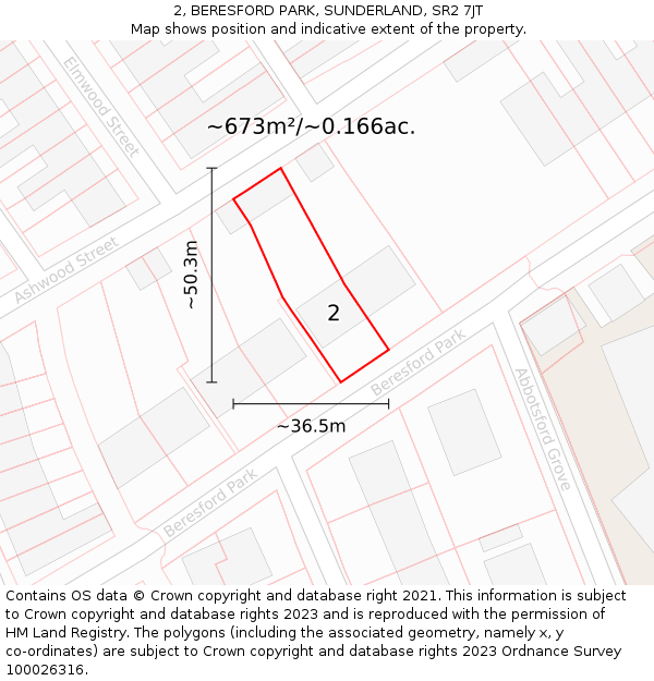 2, BERESFORD PARK, SUNDERLAND, SR2 7JT: Plot and title map