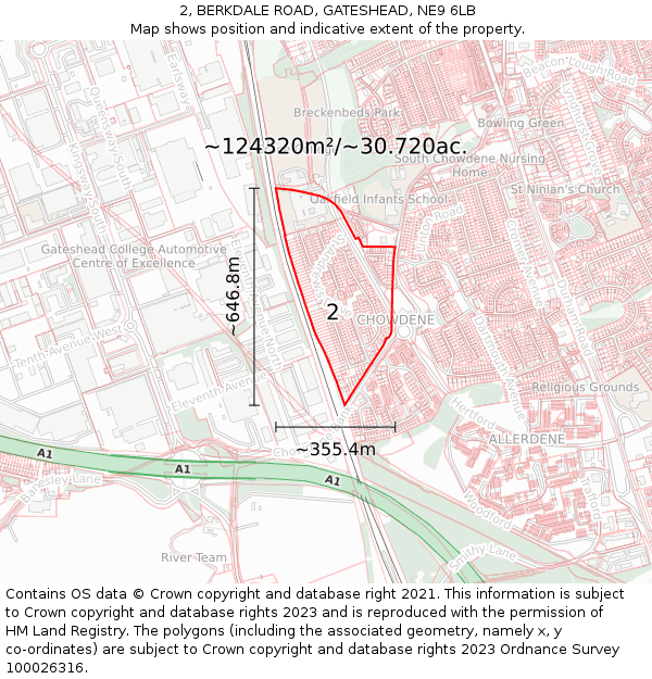 2, BERKDALE ROAD, GATESHEAD, NE9 6LB: Plot and title map