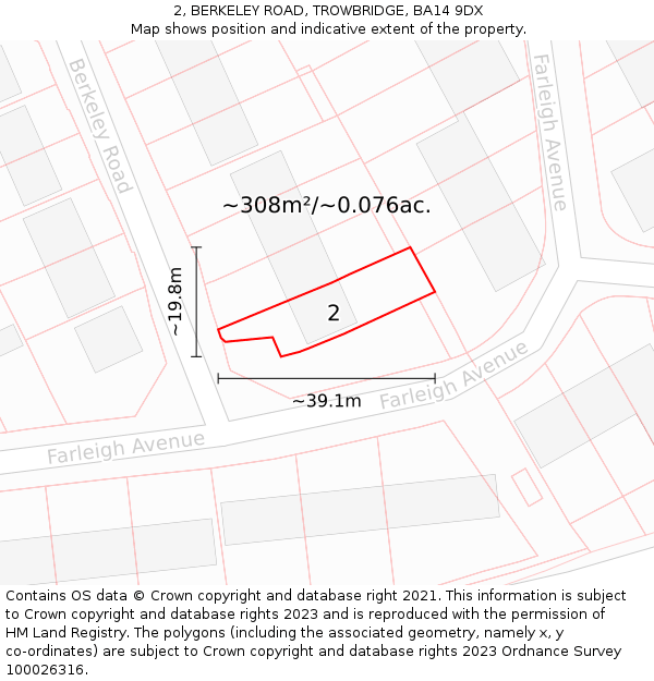 2, BERKELEY ROAD, TROWBRIDGE, BA14 9DX: Plot and title map