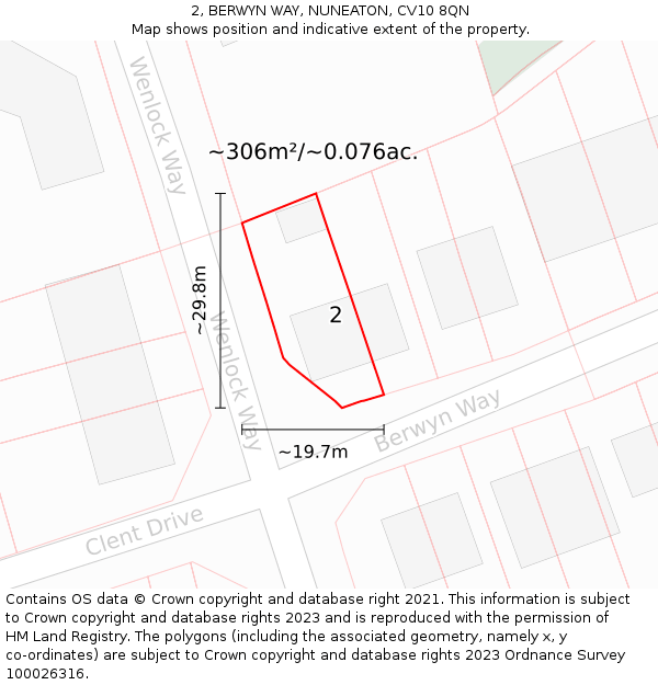 2, BERWYN WAY, NUNEATON, CV10 8QN: Plot and title map