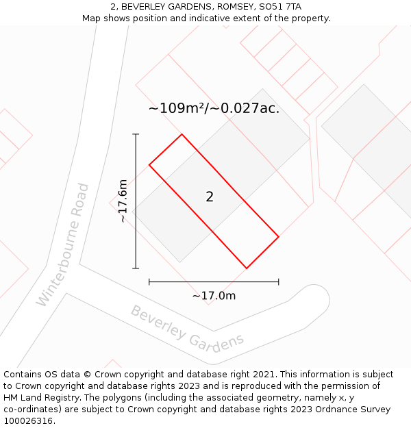 2, BEVERLEY GARDENS, ROMSEY, SO51 7TA: Plot and title map