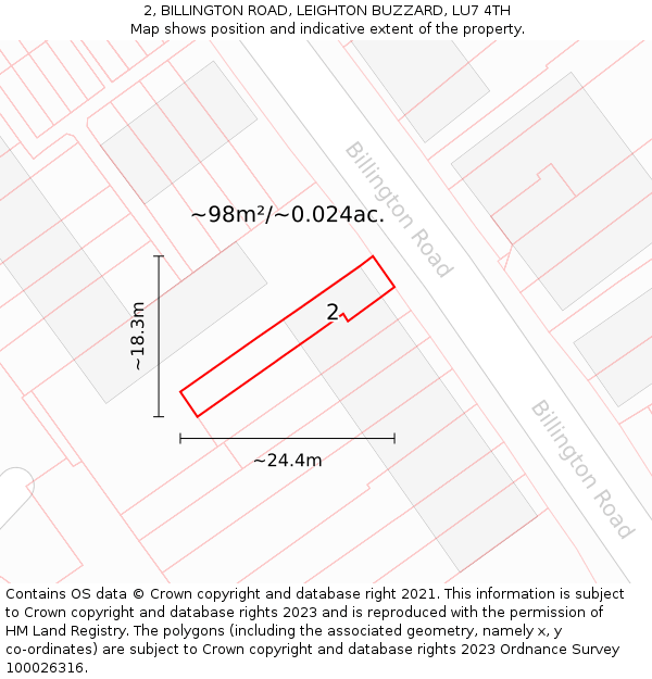 2, BILLINGTON ROAD, LEIGHTON BUZZARD, LU7 4TH: Plot and title map