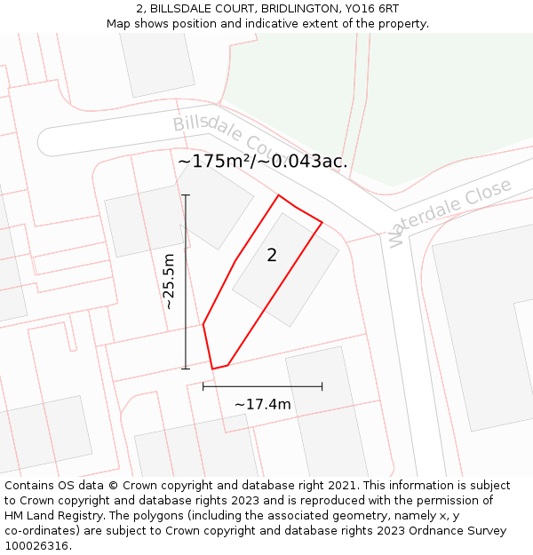 2, BILLSDALE COURT, BRIDLINGTON, YO16 6RT: Plot and title map