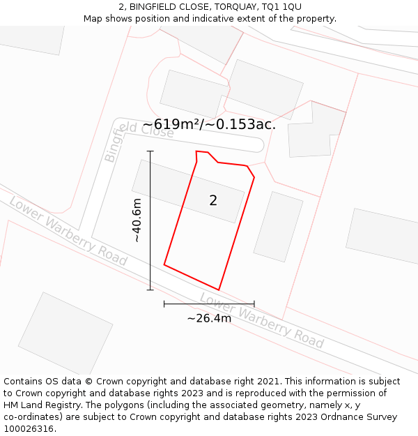 2, BINGFIELD CLOSE, TORQUAY, TQ1 1QU: Plot and title map