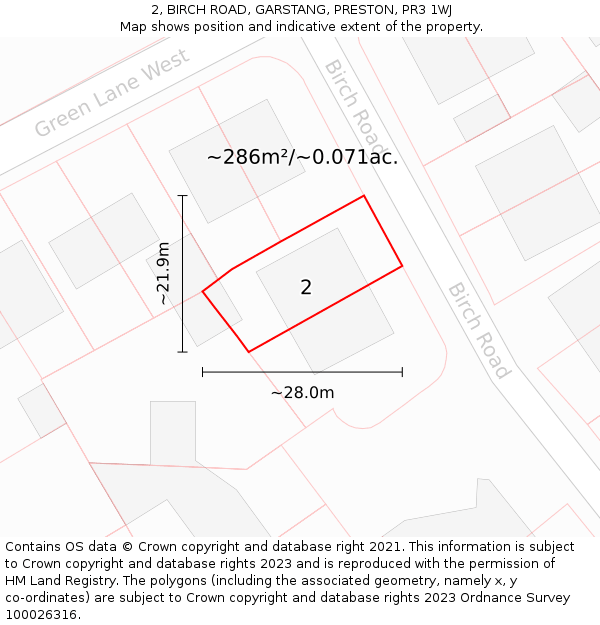 2, BIRCH ROAD, GARSTANG, PRESTON, PR3 1WJ: Plot and title map