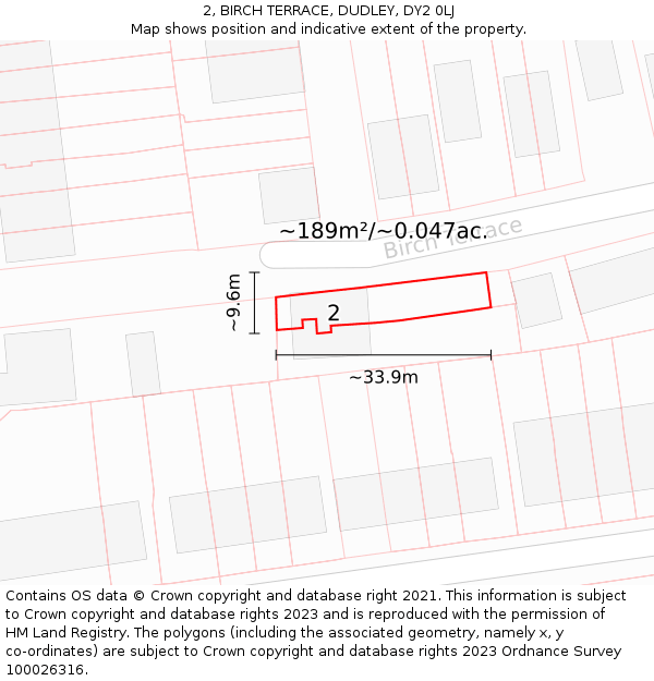 2, BIRCH TERRACE, DUDLEY, DY2 0LJ: Plot and title map