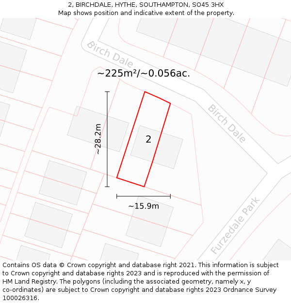 2, BIRCHDALE, HYTHE, SOUTHAMPTON, SO45 3HX: Plot and title map