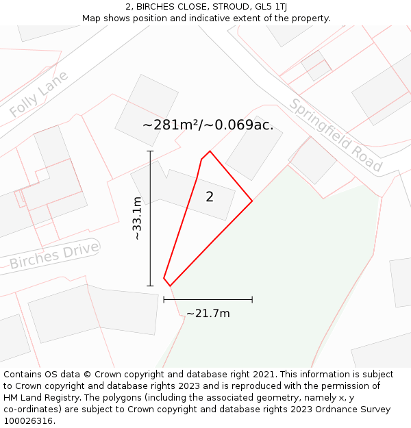 2, BIRCHES CLOSE, STROUD, GL5 1TJ: Plot and title map