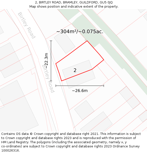 2, BIRTLEY ROAD, BRAMLEY, GUILDFORD, GU5 0JQ: Plot and title map