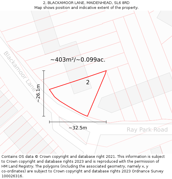 2, BLACKAMOOR LANE, MAIDENHEAD, SL6 8RD: Plot and title map