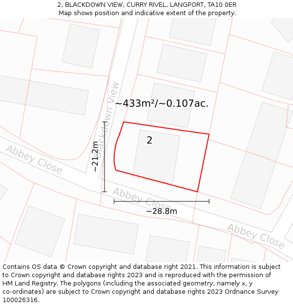 2, BLACKDOWN VIEW, CURRY RIVEL, LANGPORT, TA10 0ER: Plot and title map