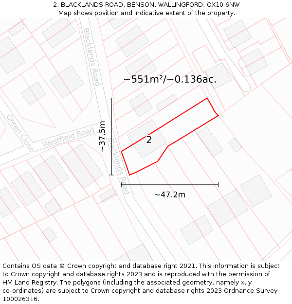 2, BLACKLANDS ROAD, BENSON, WALLINGFORD, OX10 6NW: Plot and title map