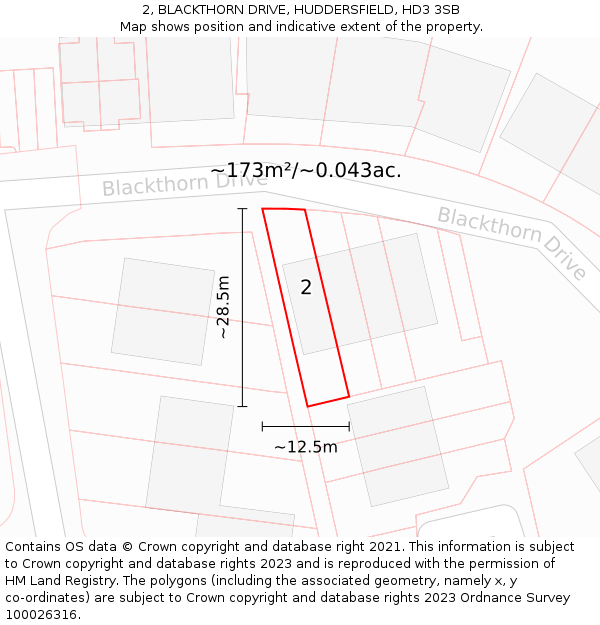 2, BLACKTHORN DRIVE, HUDDERSFIELD, HD3 3SB: Plot and title map