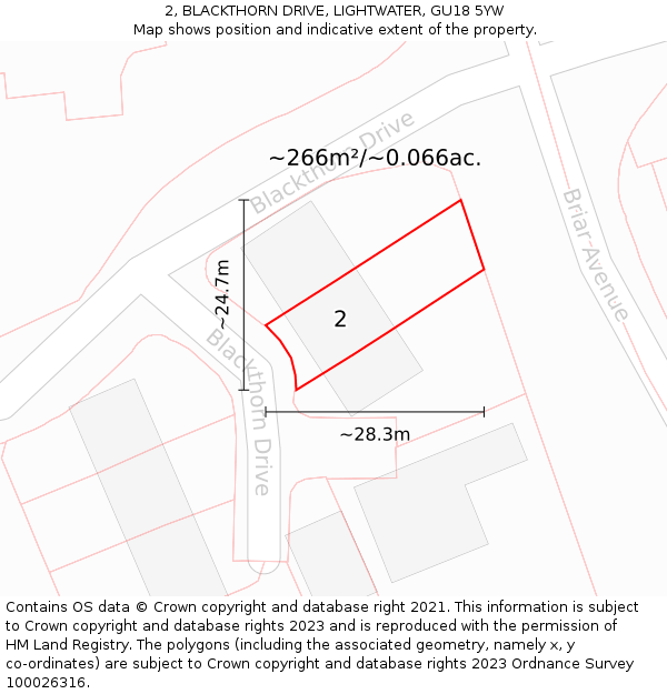 2, BLACKTHORN DRIVE, LIGHTWATER, GU18 5YW: Plot and title map