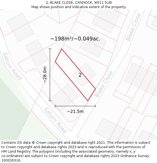 2, BLAKE CLOSE, CANNOCK, WS11 5UB: Plot and title map