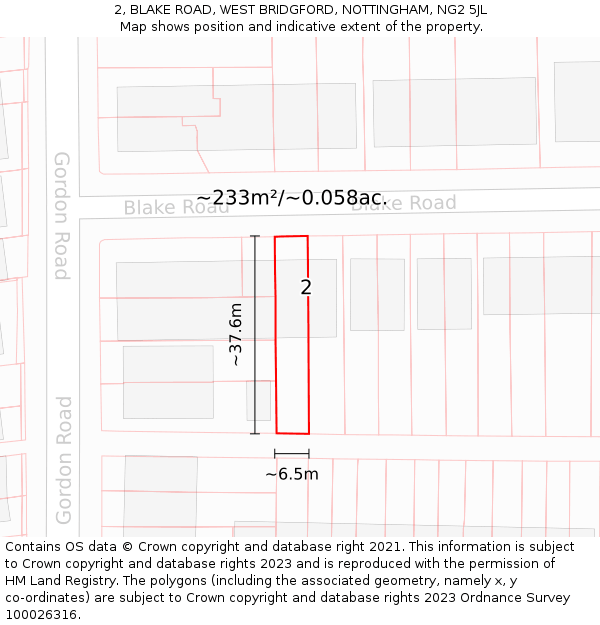 2, BLAKE ROAD, WEST BRIDGFORD, NOTTINGHAM, NG2 5JL: Plot and title map