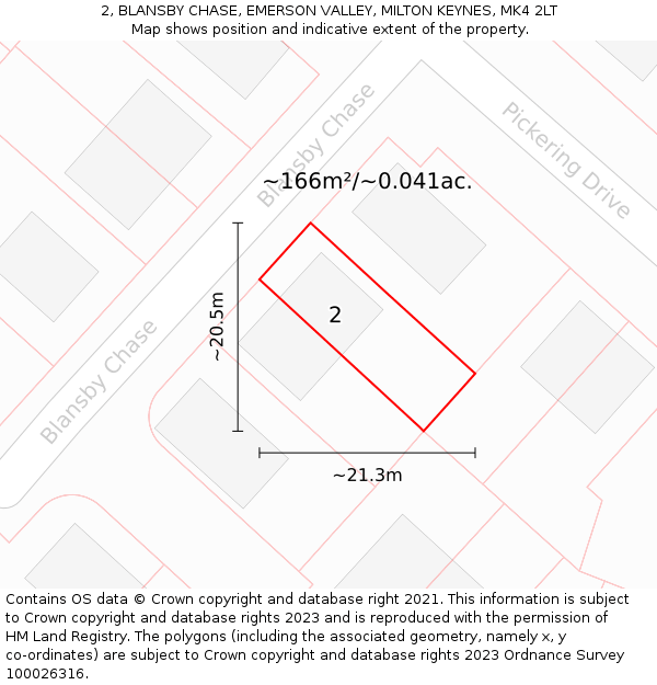 2, BLANSBY CHASE, EMERSON VALLEY, MILTON KEYNES, MK4 2LT: Plot and title map