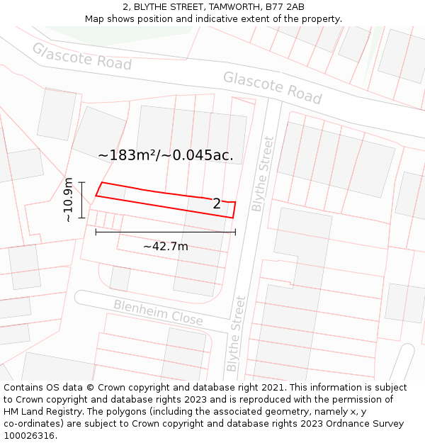 2, BLYTHE STREET, TAMWORTH, B77 2AB: Plot and title map