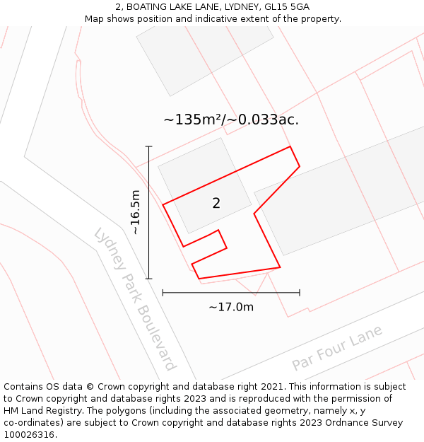 2, BOATING LAKE LANE, LYDNEY, GL15 5GA: Plot and title map