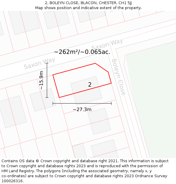 2, BOLEYN CLOSE, BLACON, CHESTER, CH1 5JJ: Plot and title map