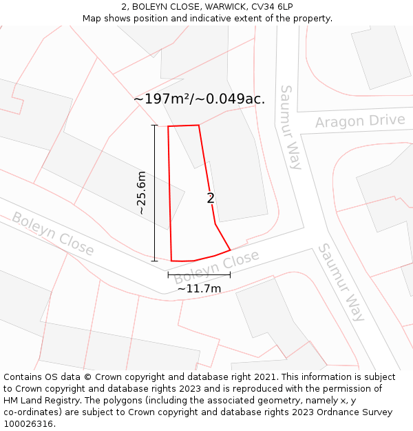 2, BOLEYN CLOSE, WARWICK, CV34 6LP: Plot and title map