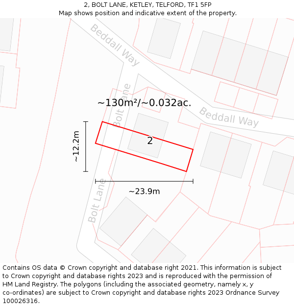 2, BOLT LANE, KETLEY, TELFORD, TF1 5FP: Plot and title map