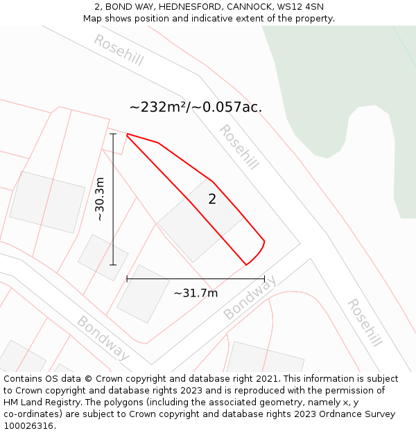 2, BOND WAY, HEDNESFORD, CANNOCK, WS12 4SN: Plot and title map